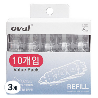 oval 歐文 修正帶補充裝 5mm x 6m 10p, 3個, 白色