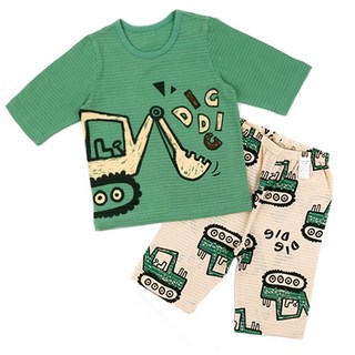 Maykids 男童款挖土機印花7分袖家居服套裝
