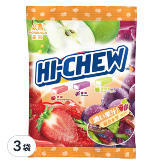 MORINAGA 森永 HI-CHEW 嗨啾 綜合水果軟糖, Q彈嚼感, 果汁濃郁, 獨立小包裝, 90g, 3袋