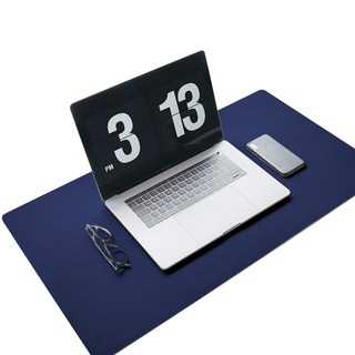 7A 양면 가죽 데스크매트 마우스 패드, 네이비 + 옐로우