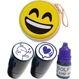 애플시드 골프 스탬프 2종 + 잉크 리필 5ml + 스마일 케이스 세트 PURPLE B, PURPLE(잉크), 랜덤발송(케이스), 1세트