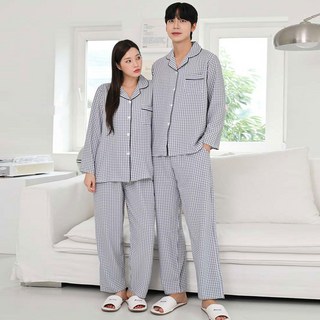 글램공감 커플용 카모 체크 긴팔 잠옷 상하의 세트