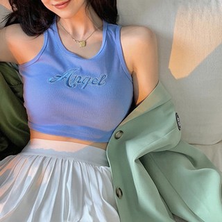 Elsso 女款天使羅紋露臍無袖背心T恤