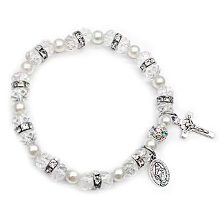 천주교 기독교 수정 십자가 묵주팔찌