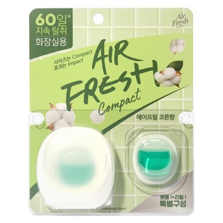 에어후레쉬 컴팩트 비치형 화장실용 방향제 본품 6ml + 리필 6ml 세트 에이프릴 코튼향, 12ml, 1개