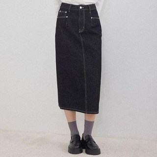 뷰어 여성용 워싱 H라인 데님 스커트 ZNSKO905