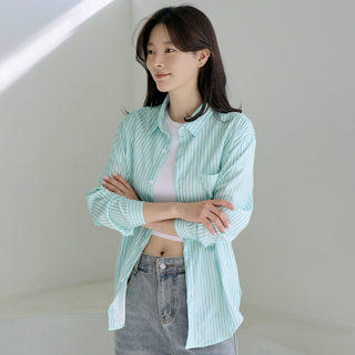 구디프 여성용 프렌치 캐주얼 스트라이프 셔츠