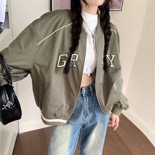 메이첼 여성용 루즈핏 레터링 캐주얼 포켓 야구 점퍼 10247