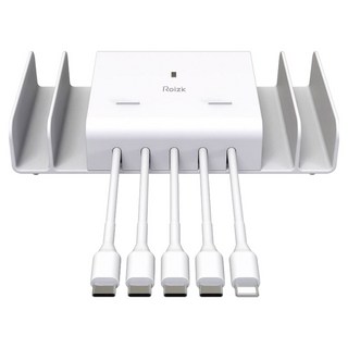 로이직 5포트 고속 멀티충전기 RZ-500 + C타입 케이블 4p + 8핀 케이블 세트, 화이트, 1세트
