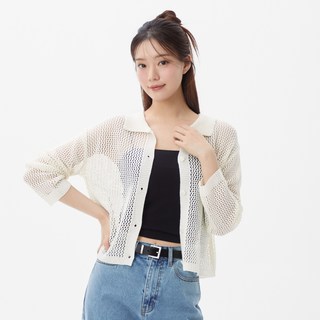 플라스틱아일랜드 여성용 크로셰 카라 가디건 PR2KG981