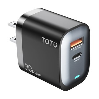 TOTU 拓途 Racing系列 雙孔 Type-C + USB GaN氮化鎵充電器/充電頭 30W快充 PD + QC, 黑色, 1個