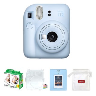 FUJIFILM 富士 instax 拍立得粉彩藍+底片 40張+透明保護殼+馬卡龍2層相冊 隨機出貨+Logo收納包 隨機出貨組合 instax mini 1, 1個, 一次成像迷你 12