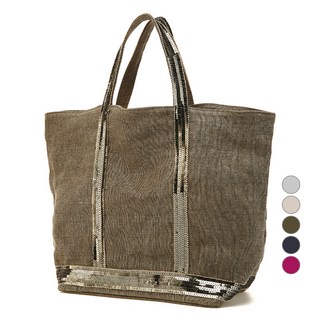 바네사브루노 여성용 스팽글 장식 리넨 카바스백 M