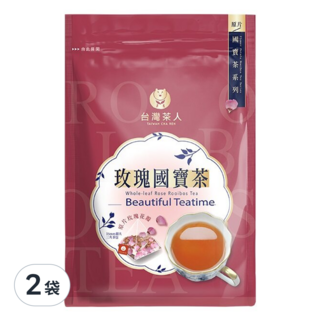 台灣茶人 南非紅國寶茶 原片玫瑰,天然零咖啡因,促進腸道蠕動 養顏美容,10包入, 2.2g, 10包, 2袋