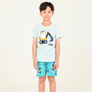 Kids Line 男童挖土機印花短袖T恤+5分短褲套裝