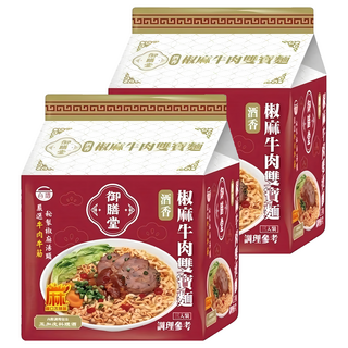 御膳堂 椒麻牛肉雙寶麵, 牛筋軟Q膠質口感, 軟嫩牛腱肉, 麻辣湯頭, 高品質粉心麵粉, 麵條柔軟滑溜, 6包