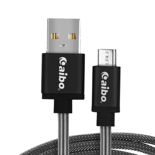 aibo USB 轉 Micro USB 鋁合金彈簧 漁網編織快充傳輸線 150cm 2.4A, 1.5m, 黑色, 1條