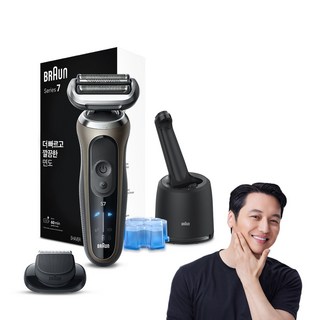 BRAUN 시리즈 7 전기면도기 + 세척 충전 스테이션 세트, 72-C7500cc, 골드