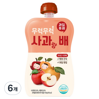 이유케어스 무럭무럭 과일퓨레 사과배, 6개, 100g