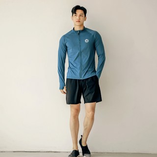 튜브트리 남성용 핑거홀 릴랙스핏 집업 래쉬가드 상하 세트 AE6213BP, 코랄블루 + 블랙