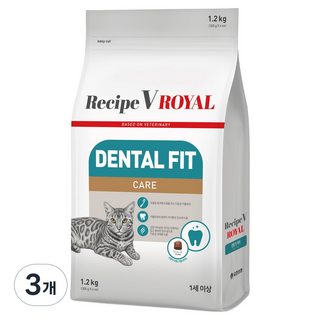 유한양행 레시피브이로얄 고양이 덴탈 핏 케어 기능성사료, 1.2kg, 3개, 구강/치석관리+헤어볼