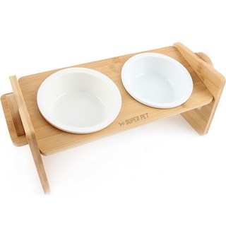 도그아이 반려동물 높이조절 대나무 식탁 + 도자기 식기 2구, 1세트