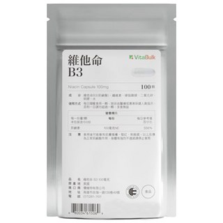 VitalBulk 維他命 B3膠囊, 100mg, 100顆, 1包