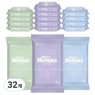 하기스 퓨어 쁘띠 아기물티슈 휴대용 66gsm, 66g, 20개입, 32개