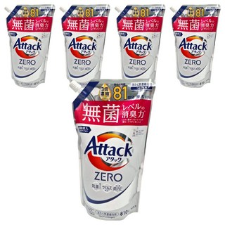 Attack 一匙靈 zero洗衣精 補充包, AC-HEC革新技術, 洗淨力UP! 抗汙力UP!, 810g, 5包