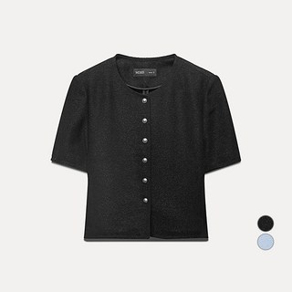 미쏘 여성용 라운트넥 트위드 반팔 자켓