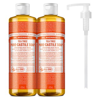 닥터 브로너스 티트리 페이스 앤 바디 퓨어 캐스틸 솝 바디워시 2p +펌프1개, 2개, 475ml