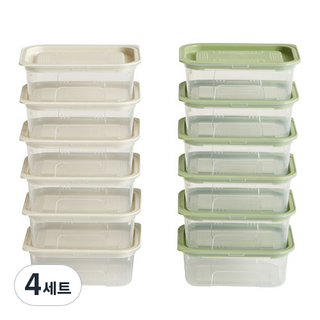 이지앤프리 맛쿡스퀘어 밀폐용기 5호, 4세트, 아이보리 400ml(6p) + 올리브그린 400ml(6p)