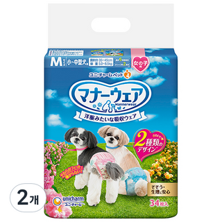 매너웨어 엘지유니참 강아지 기저귀 여아용, 중형, 34개입, 2개 요요쉬강아지기저귀