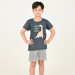 Kids Line 男童恐龍印花短袖T恤+5分條紋短褲套裝