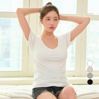 글램공감 여성용 휴식 모달 브라탑 캡내장 반팔 티셔츠