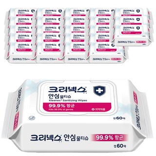 크리넥스 안심 물티슈 캡형, 4.644g, 60매, 24개