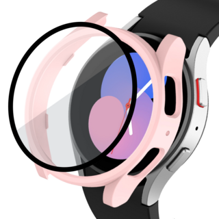 루아러블 갤럭시워치 액정 보호 강화유리 풀커버 케이스, 라이트핑크