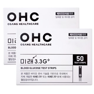 오상헬스케어 미래 3.3G 플러스 개인용 혈당검사지, 50개입, 2개