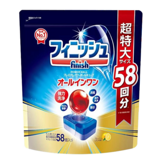 finish 餐具小紅球清潔錠 All in one 洗碗機專用 58顆, 1.044kg, 1袋