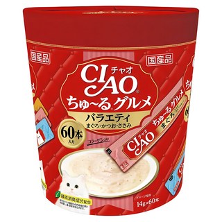챠오츄르 고양이 구루메 버라이어티 간식 60p, 혼합맛(참치/가다랑어/닭가슴살), 840g, 1개