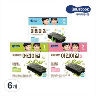 베베쿡 처음 먹는 어린이 김 15g, 6개, 핑크솔트