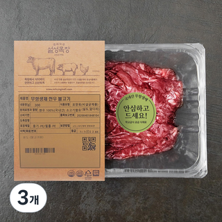 설성목장 무항생제 인증 한우 정육 1등급 불고기용 (냉장), 300g, 3개