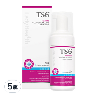 TS6 護一生 沁涼潔淨慕斯, 雙效薄荷涼感, TS-2L益菌精華, 私密肌膚專用, 100g, 5瓶