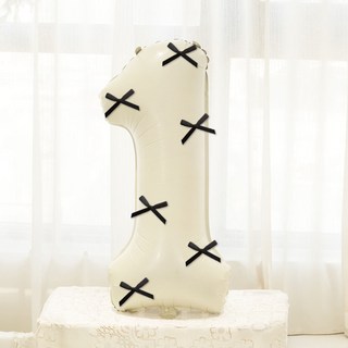 미미파티 리본 대형 숫자 풍선 100cm 1, 크림 블랙, 1개