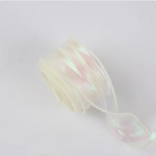 오간디리본 오로라 펄 홀로그램 청첩장리본 끈 4cm, 크림, 2개, 9m