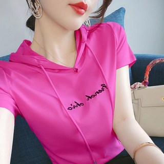 Elsso 女款夏季休閒套頭寬鬆版型純棉大尺碼短袖連帽T恤