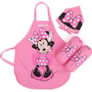 디즈니 아동용 미니마우스 앞치마 + 리본 방수토시 + 두건 세트