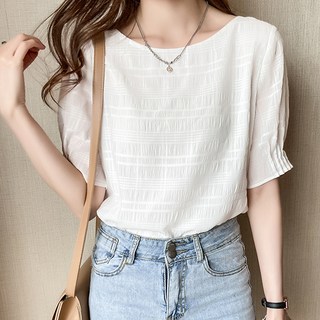 페이퍼먼츠 쥴리플리 라운드넥 핀턱 반팔 블라우스 10742