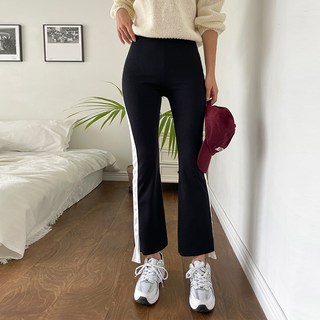 빼빼 여성용 허리밴딩 배색 부츠컷 레깅스 팬츠