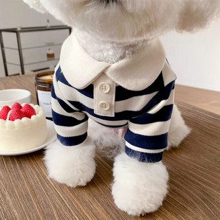 알럽펫 반려동물 스트라이프 카라 티셔츠, 네이비, 1개